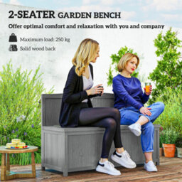Outsunny Wood Storage Bench For Patio, Outdoor Garden Seating, Grey - thumbnail 5