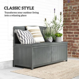Outsunny Wood Storage Bench For Patio, Outdoor Garden Seating, Grey - thumbnail 7