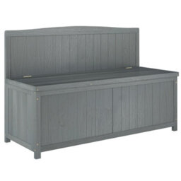 Outsunny Wood Storage Bench For Patio, Outdoor Garden Seating, Grey - thumbnail 2