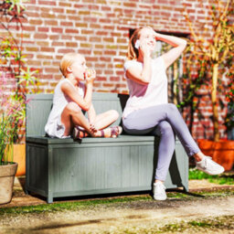 Outsunny Wood Storage Bench For Patio, Outdoor Garden Seating, Grey - thumbnail 8