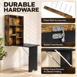 Homcom Folding Wall-Mounted Drop-Leaf Table Chalkboard Shelf Rustic Brown - thumbnail 4