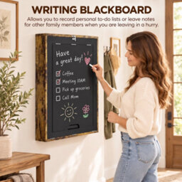 Homcom Folding Wall-Mounted Drop-Leaf Table Chalkboard Shelf Rustic Brown - thumbnail 7