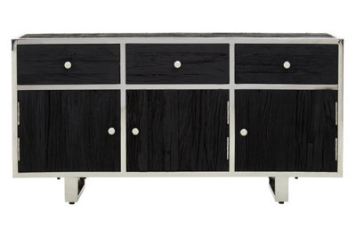 Orsina Black Sideboard, Matte Black 3 Door Buffet Storage Unit, Contemporary Wooden Sideboard For Dining Room - image 1