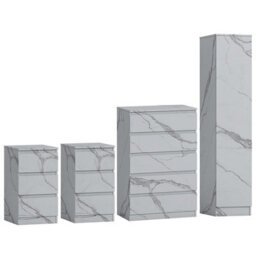 Zita 4Pc White Marble Effect Bedroom Set - 1-Door Wardrobe, Tall Chest & 2 Bedside Tables, Stylish Modern Storage Furniture - thumbnail 6