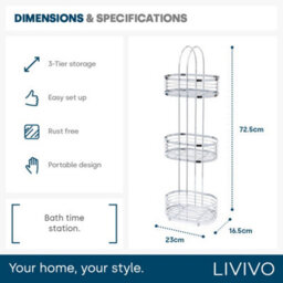 Livivo 3 Tier Floor Standing Bathroom Caddy Chrome Shower Organiser Storage Rack Freestanding No Assembly - thumbnail 9