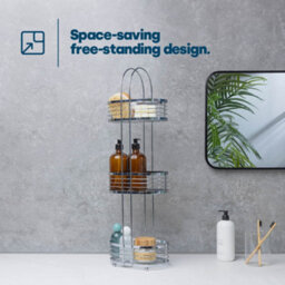 Livivo 3 Tier Floor Standing Bathroom Caddy Chrome Shower Organiser Storage Rack Freestanding No Assembly - thumbnail 6