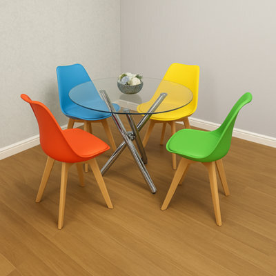 Kosy Koala Round Clear Glass Dining Table With 4 Mixed Plastic Chairs, Modern Dining Room Furniture - image 1