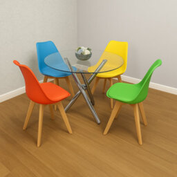 Kosy Koala Round Clear Glass Dining Table With 4 Mixed Plastic Chairs, Modern Dining Room Furniture - thumbnail 1
