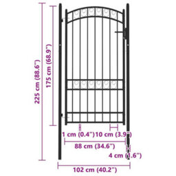 Berkfield Elegant Fence Gate With Arched Top Steel 100X175 Cm Black - thumbnail 5