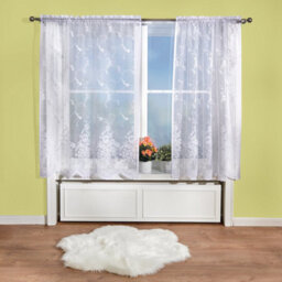 Pair Lace Curtains With Satin Ribbon Ties - W100 X H140Cm, Easy-Care Polyester - thumbnail 1