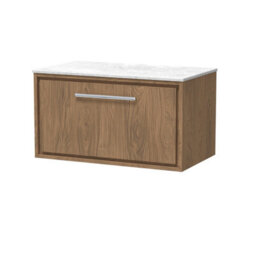 Hudson Reed Lille Wall Hung Single Drawer Contemporary Vanity Unit With Marble Worktop In Antique Oak, 810 X 460mm - thumbnail 2