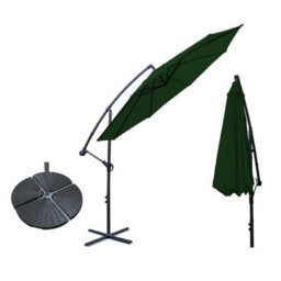 VRUC 3M Green Cantilever Banana Parasol Umbrella Garden Patio Outdoor Sun Shade With Base Weights - thumbnail 1