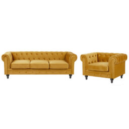 Beliani Living Room Set 4 Seater Chesterfield Velvet Gold - thumbnail 1