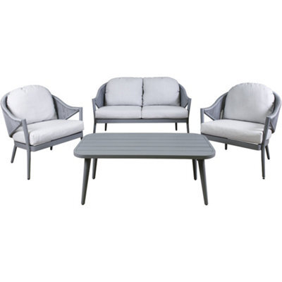 Loops Premium 4 Seater Garden Coffee Table Set 4Pc Grey Aluminium Sofa Chair Cushions - image 1