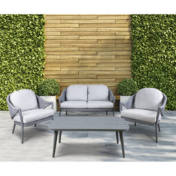 Loops Premium 4 Seater Garden Coffee Table Set 4Pc Grey Aluminium Sofa Chair Cushions - thumbnail 4