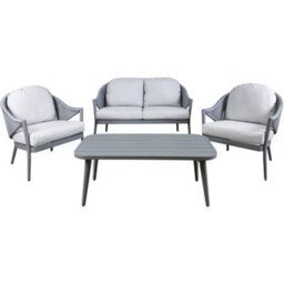 Loops Premium 4 Seater Garden Coffee Table Set 4Pc Grey Aluminium Sofa Chair Cushions - thumbnail 1