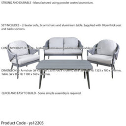 Loops Premium 4 Seater Garden Coffee Table Set 4Pc Grey Aluminium Sofa Chair Cushions - thumbnail 2