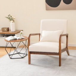 Costway Modern Accent Chair Leisure Chair Upholstered Reading Armchair W/ Lumbar Pillow