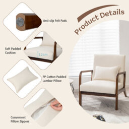 Costway Modern Accent Chair Leisure Chair Upholstered Reading Armchair W/ Lumbar Pillow - thumbnail 9