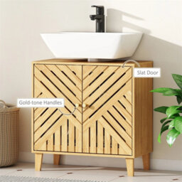Bamboo Bathroom Under Sink Cabinet With Adjustable Shelf, Natural - thumbnail 5