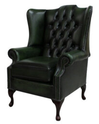 Chesterfield Prince's High Back Wing Chair Antique Green Leather In Mallory Style - thumbnail 3