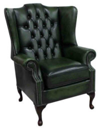 Chesterfield Prince's High Back Wing Chair Antique Green Leather In Mallory Style - thumbnail 2