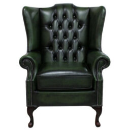 Chesterfield Prince's High Back Wing Chair Antique Green Leather In Mallory Style - thumbnail 1