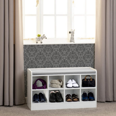 Seconique Portland Shoe Bench In White With Steel Grey Fabric Bench Seating - image 1
