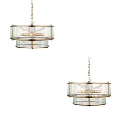 Loops Elegant 2 Pack Antique Brass Pendant Lights With Clear Glass Shades For Home Decor - image 1