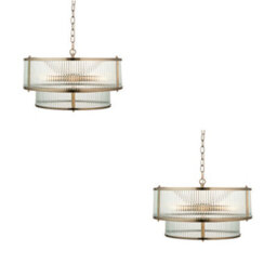 Loops Elegant 2 Pack Antique Brass Pendant Lights With Clear Glass Shades For Home Decor - thumbnail 1