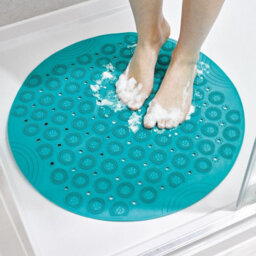 Blue Pedi Scrub Reflexology Shower & Bath Mat With Tpe Bristles & Suction Cups - Cleans & Massages Feet Soles - 55Cm Diameter - thumbnail 1