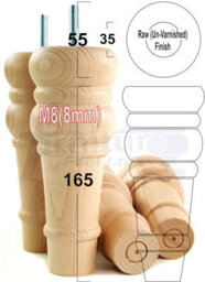 L&F 4 Replacement Furniture Feet Raw Turned Wooden Legs 165mm High Settee Chairs Sofas Footstools M8 (8mm) Tsp2071 - thumbnail 1