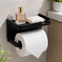 CLEFFNS Toilet Paper Holder With Phone Shelf, Self Adhesive Toilet Tissue Roll Holder Wall Mount, Bathroom Toilet Paper Holder Storage - thumbnail 1