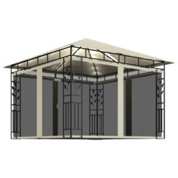 Berkfield Durable Gazebo With Mosquito Net&led String Lights 3X3X2.73 M Cream