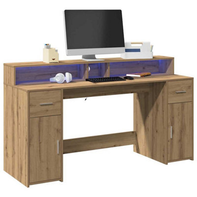 Walplus Desk With Led Lights Artisian Oak 160X55X91 Cm Engineered Wood - image 1