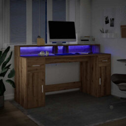 Walplus Desk With Led Lights Artisian Oak 160X55X91 Cm Engineered Wood - thumbnail 5