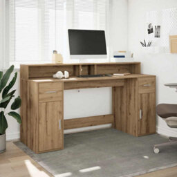 Walplus Desk With Led Lights Artisian Oak 160X55X91 Cm Engineered Wood - thumbnail 4