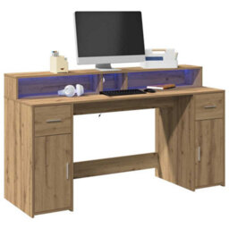 Walplus Desk With Led Lights Artisian Oak 160X55X91 Cm Engineered Wood - thumbnail 1
