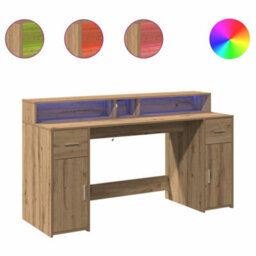 Walplus Desk With Led Lights Artisian Oak 160X55X91 Cm Engineered Wood - thumbnail 2