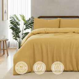 MHG Living Chunky Waffle Duvet Cover Set - Polycotton Blend, Button Fastening - (Single, Mustard) - thumbnail 8
