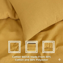 MHG Living Chunky Waffle Duvet Cover Set - Polycotton Blend, Button Fastening - (Single, Mustard) - thumbnail 3