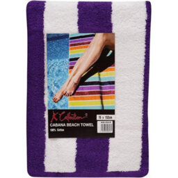 K Collection Striped Beach Towel (Pack Of 2) Purple (One Size) - thumbnail 2
