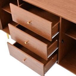 Abrihome Rattan Sideboard Cabinet For Living Room, Chest Of Drawers, Sideboard With 2 Doors And 3 Drawers, Walnut -90H/150W/40D Cm - thumbnail 7
