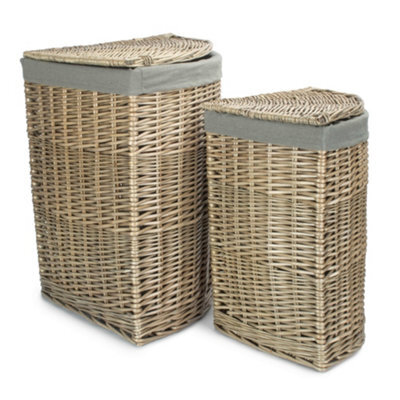 Red Hamper H034Gry Set Of 2 Antique Wash Corner Linen Basket With Grey Sage Lining