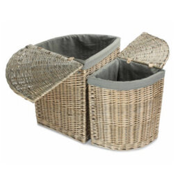 Red Hamper H034Gry Set Of 2 Antique Wash Corner Linen Basket With Grey Sage Lining - thumbnail 2