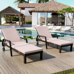 Sun Bed Set Of 2, Garden Rattan Recliner Sun Lounger Sun Reclining Daybed - thumbnail 1