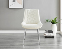 Furniturebox Imperia Grey High Gloss 6 Seater Dining Table With Structural 2 Plinth Column Legs 6 Cream Velvet Silver Leg Pesaro Chairs - thumbnail 6