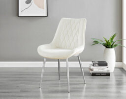 Furniturebox Imperia Grey High Gloss 6 Seater Dining Table With Structural 2 Plinth Column Legs 6 Cream Velvet Silver Leg Pesaro Chairs - thumbnail 7