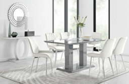 Furniturebox Imperia Grey High Gloss 6 Seater Dining Table With Structural 2 Plinth Column Legs 6 Cream Velvet Silver Leg Pesaro Chairs - thumbnail 1