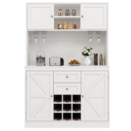 Matteo Tall Kitchen Sideboard Cabinet With Wine Rack, Adjustable Shelves, 4 Doors & 2 Drawers - White Rustic - thumbnail 9